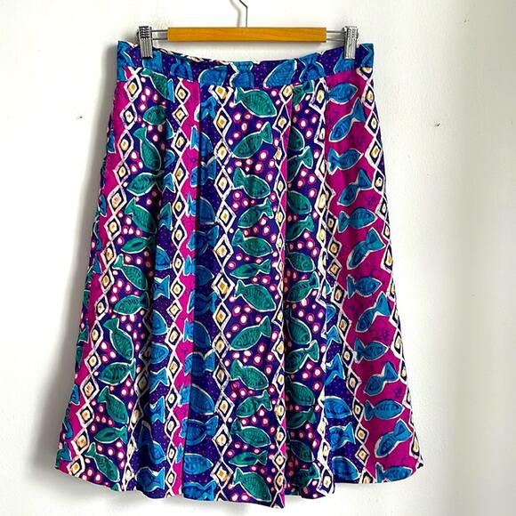 Vintage Dresses & Skirts - Vintage Ann Stevens boho hippie batik fish print pull on A-line midi skirt
